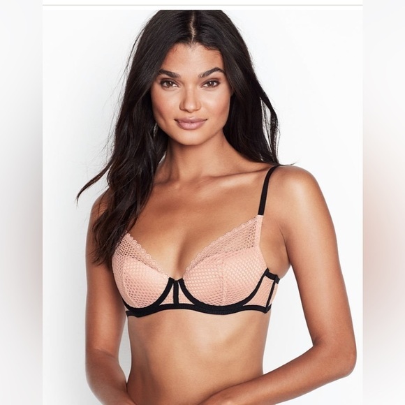 Victoria’s Secret Very Sexy Fishnet Lace pink Pushup Bra 32DD - Picture 1 of 11